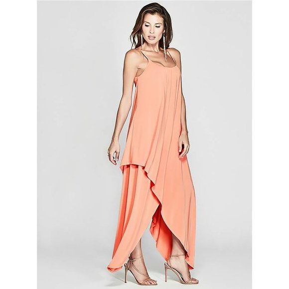 New Marciano by Guess Asymmetrical Coral Maxi Dress High Low XS - Picture 2 of 2